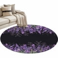 thumbnail image 2 of Round Area Rug 4 Ft, Purple Lavender Washable Non-Slip Circle Carpet for Living Room/Bedroom, Spring Watercolor Wildflowers Plant Black Low-Profile Crawling Mats Collection Rugs for Indoor, 2 of 7