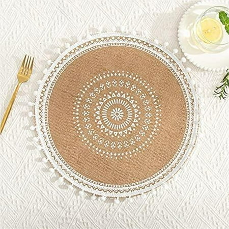 

set of 4 set round woven table sets 38 cm boho cotton place sets coaster washable heat resistant and non-slip suitable for the kitchen