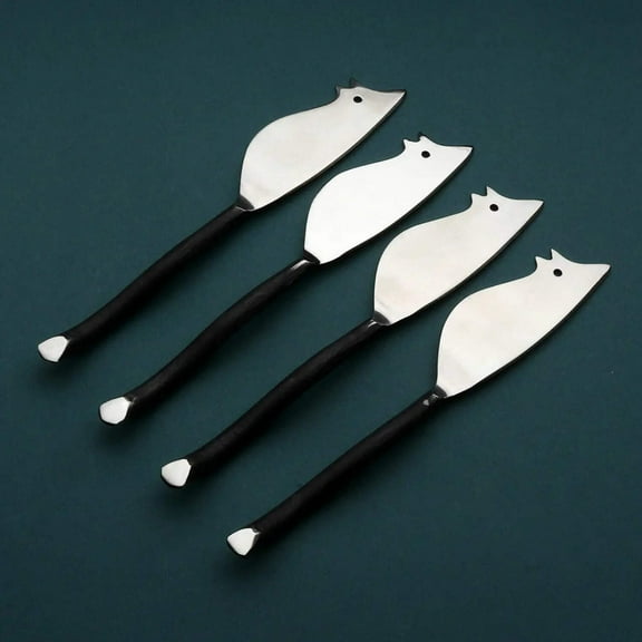 Twig Design Burnt Black Mouse Cheese Knife 4 Pcs. Set