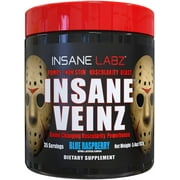 Insane Labz Insane Veinz Non Stimulant NO Enhancing Powder, Nitric Oxide Booster, Loaded with Agmatine Sulfate and Betaine Anhydrous, Increase Vascularity, 35 Srvgs, Blue Raspberry