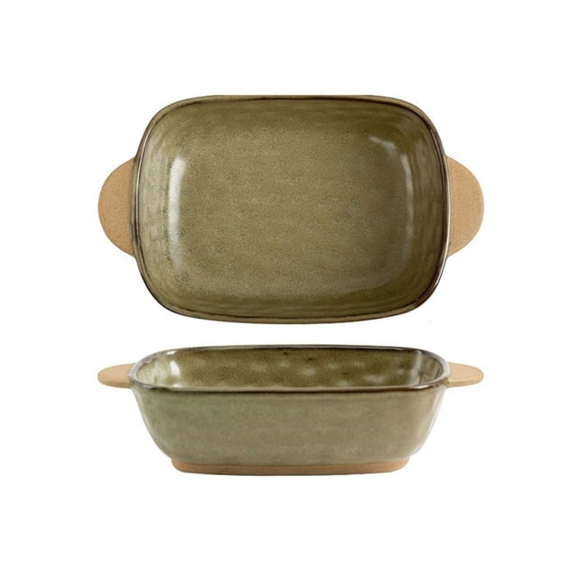 Double Ear Ceramic Rectangular Baking Dish Deepening Vintage Baking Bowl Home Microwave Oven Use Plate