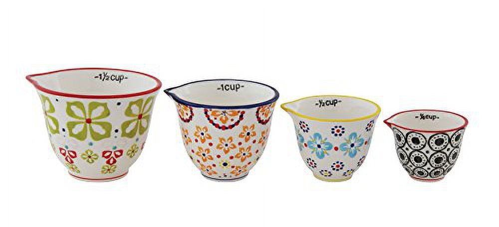 Creative Co-Op Floral Hand Stamped Stoneware Measuring Cups (Set of 4) 1/4 Cup - 1 1/2 Cup
