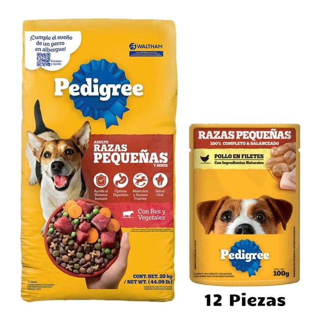 Pedigree Adulto Raza Pequeña 20 Kg + Caja Pedigree Sobre Adulto Razas Pequeñas filete Pollo (12 Pzas)