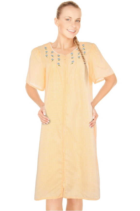 House Dresses for Women with Pockets - Lightweight Breathable Short Sleeve Muumuu & Nightgowns - Zipper Front Housecoat and Dusters for Women