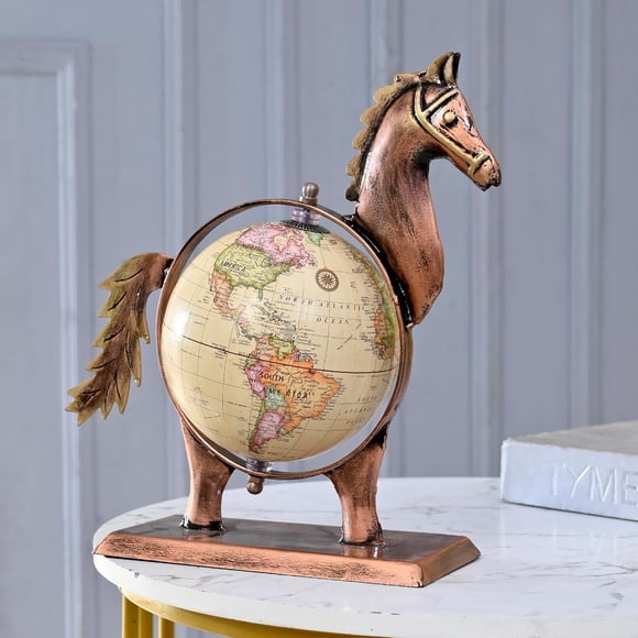 Décoration Maison & Bureau Globe Cheval en Métal pour Table, Décoration Maison, Salon, Chambre, Vitrine, Bureau, & Cadeaux, Lot de 1