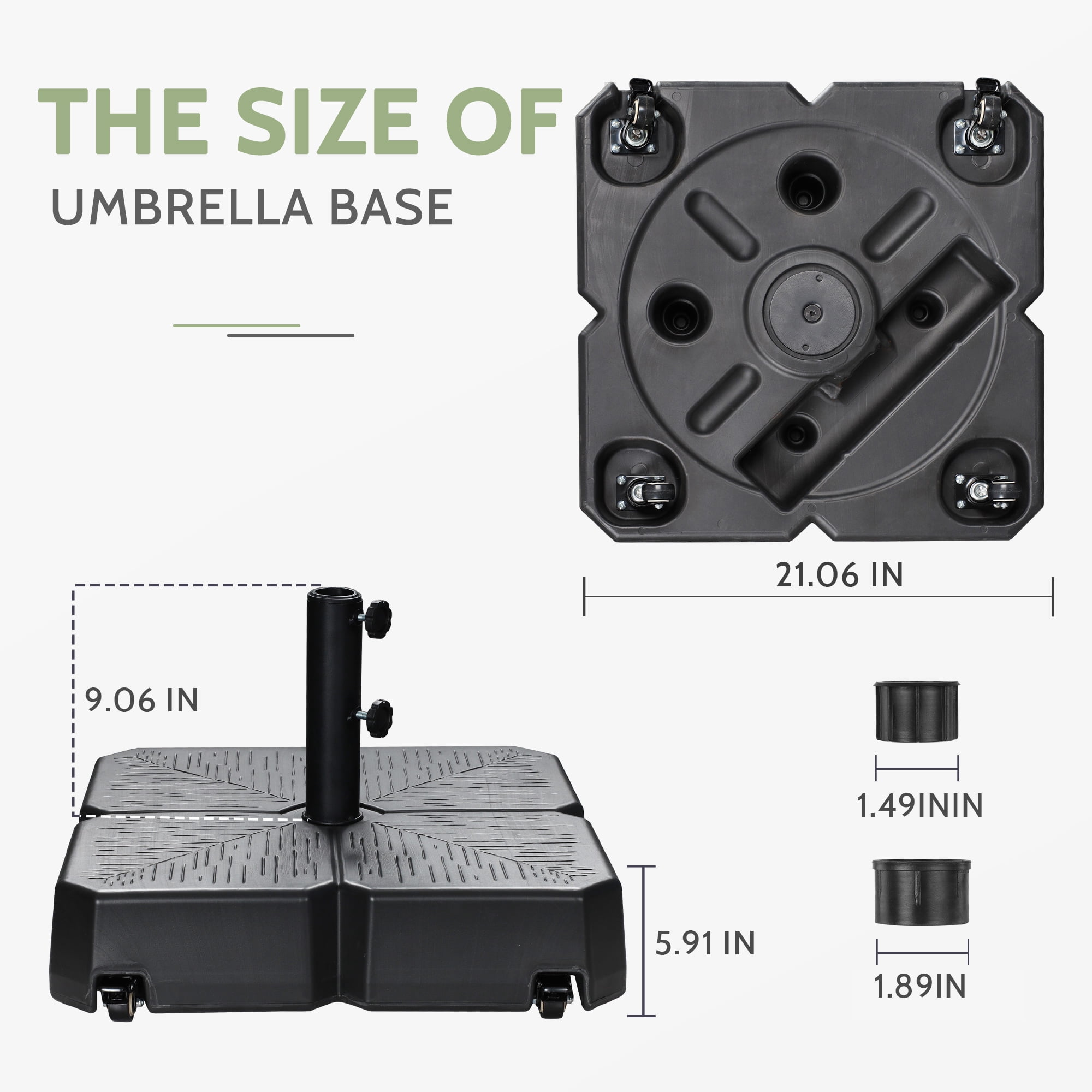 Scafild | 62lbs Square Water & Sand Filled Mobile Patio Umbrella Base Heavy Duty Market Stand with 4 Wheels and 2 Locks