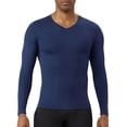 thumbnail image 3 of Men's V Neck Compression Shirt Long Sleeve, Athletic Workout Shirts & Gym Undershirts, Active Sports Base Layer Top for Running, Fitness, Muscle Recovery & Cold Weather Navy S, 3 of 9