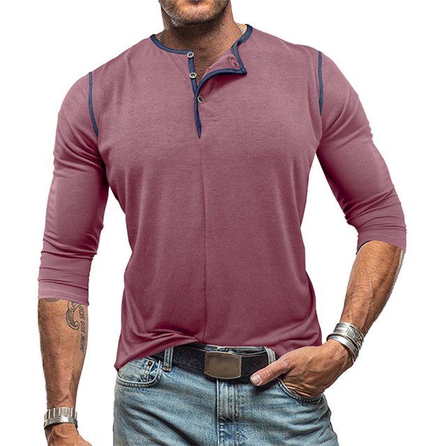 pstuiky Camisas de manga larga abrigadas para hombre, Cárdigan informal de color liso con botones para hombre, manga larga y cuello redondo camisetas de hombre m