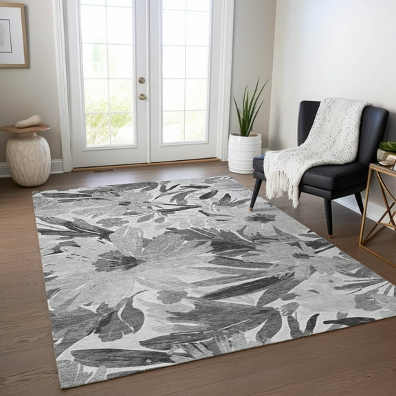 Addison Rugs Chantille Indoor/Outdoor Transitional Floral Gray Washable Rectangle Rug, 5' x 7'6"