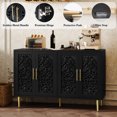 thumbnail image 2 of HLR 48" Accent Cabinet with 4 Doors, Vintage Hollow Carving Storage Credenza, Sideboards and Buffets Cabinet for Living Room, Kitchen, Dining Room, Entryway,Black, 2 of 7