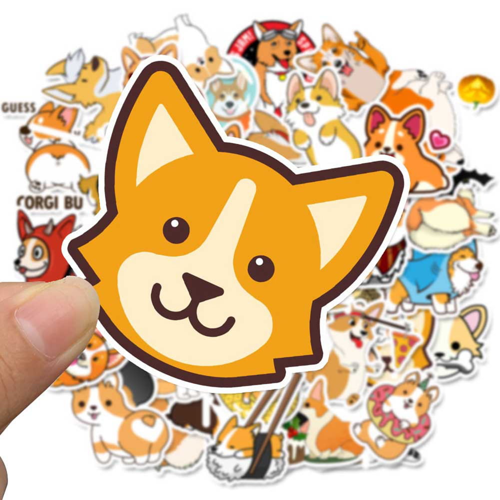 50pcs Corgi Cartoon Stickers Cute Animals Dog Laptop Suitcase Waterproof Label