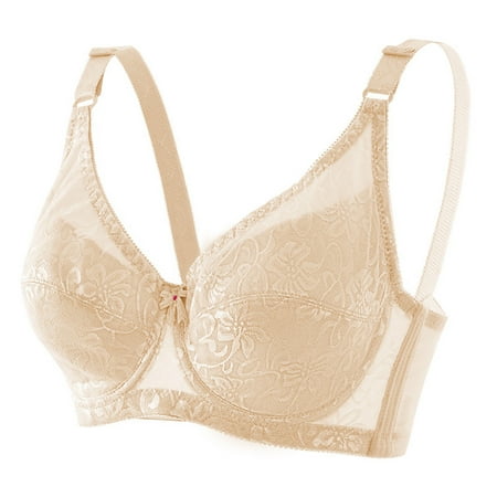 THDHVS Bras for Women Thin Lace Underwire Underwear Breathable Comfortable Anti-Sagging Nursing Bra Beige L