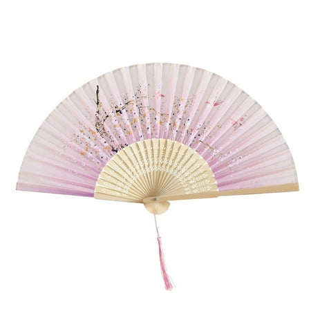 

Home Decor 2PC Folding Fan Chinese Hand Fans For Women Foldable Silk Bamboos Hollowed Wedding Dancing Party Decoration