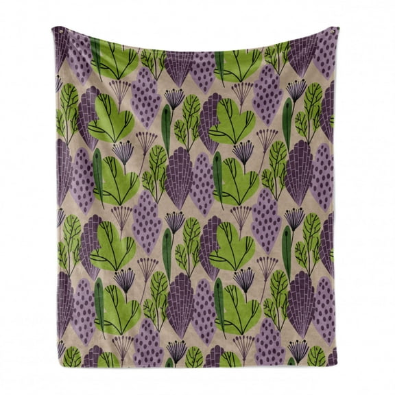 Botanical Soft Flannel Fleece Throw Blanket, Repetitive Nature Themed Garden Art with Abstract Leaves Botany Art, Cozy Plush for Indoor and Outdoor Use, 50" x 60", Pale Sepia Multicolor, by Ambesonne