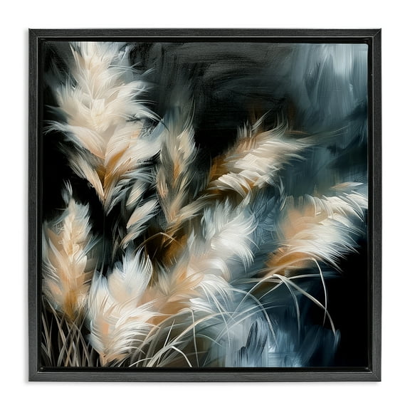 Stupell Industries Feathery Windblown Wheat Plants & Flowers Painting Black Floater Framed Canvas Art Print Wall Art, 18 x 18