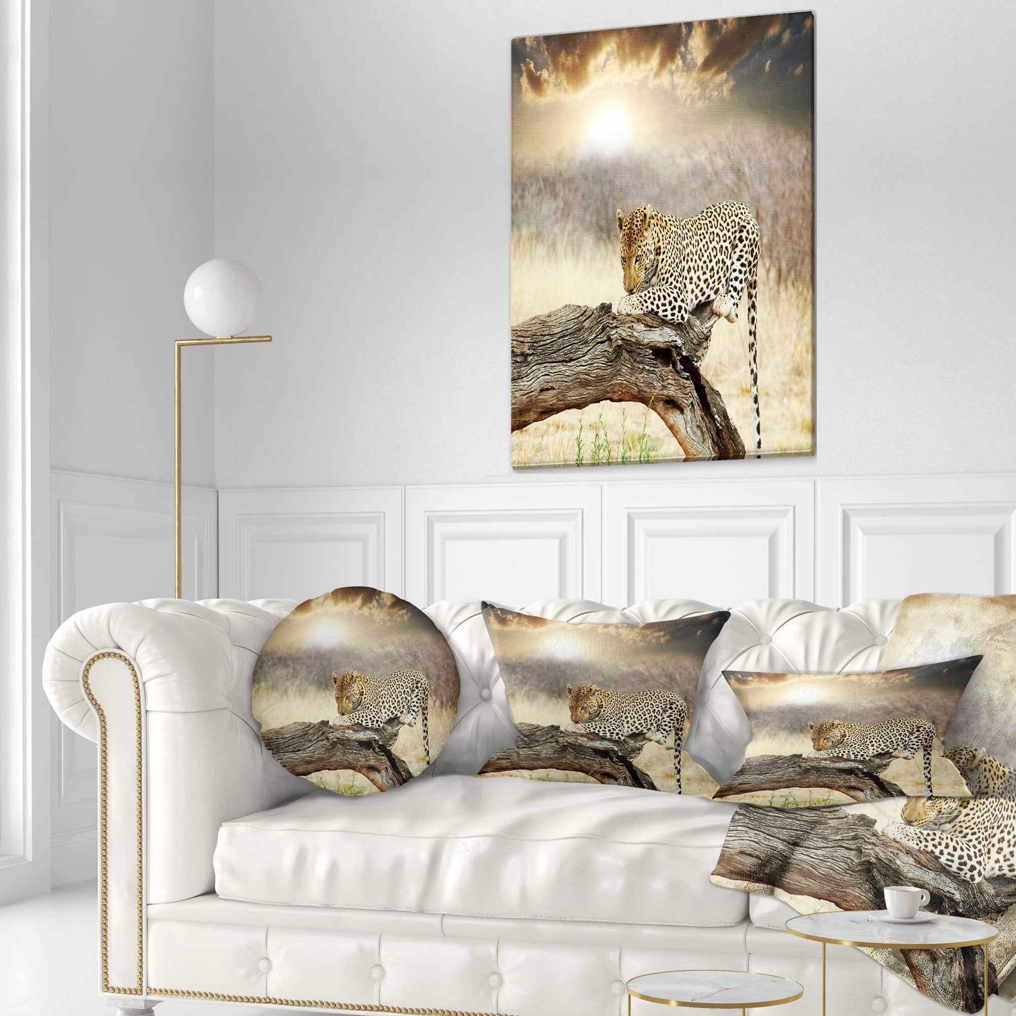 Designart Leopard Relaxing on Tree - African Throw Pillow - 12x20