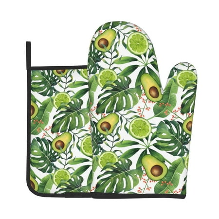 

KLL Watercolor Green Tropical Pattern Oven Mitts and Pot Holders 2pcs Sets for Kitchen Oven Mitt Heat Resistant 536°F Oven Gloves for Kitchen Cooking and Baking