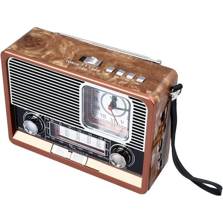 RVKXHD Vintage Radio Multifunctional AM FM SW Band Clock Flashlight RetroSpeaker with LED Flashlight, Clock Function, Vintage Appearance for Home Travel Office
