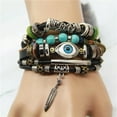 thumbnail image 3 of Soumake Ethnic Style Bracelet Blue Eye Alloy Feather Pendent Multilayer Beaded Wristband Women Men Bracelet Jewelry Accessories Gift Fashion, 3 of 7