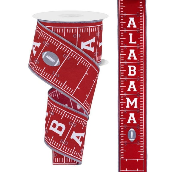 2.5"x10yd Alabama Football themed ribbon, Burgundy and white with grey wired edgeRGF1105