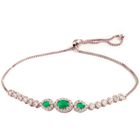 Pori Jewelers Green CZ 18kt Rose Gold-Plated Sterling Silver Circle Friendship Bolo Adjustable Bracelet