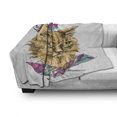 thumbnail image 3 of Cat Soft Flannel Fleece Blanket, Hand Drawn Boho Style Cat Image Ink Sketch Animal with Colorful Feathers Illustration, Cozy Plush for Indoor and Outdoor Use, 70" x 90", Multicolor, by Ambesonne, 3 of 6