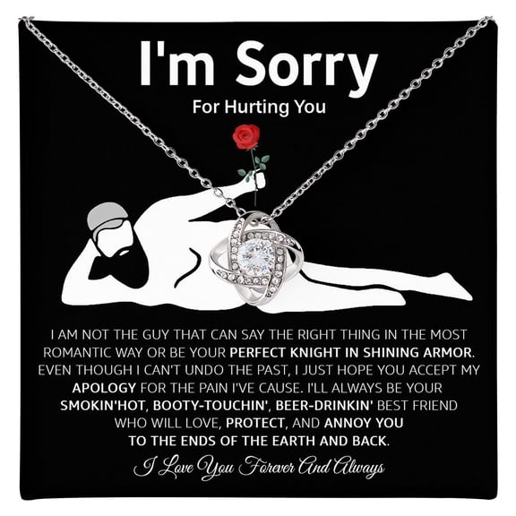 I'M Sorry Necklace With Message Card And Box, I'M Sorry Her, Im Sorry Love Knot Necklace For Her, I Love You I'M Sorry, I’M Sorry Wife, Girlfriend Apology #723, White Love Knot Necklace