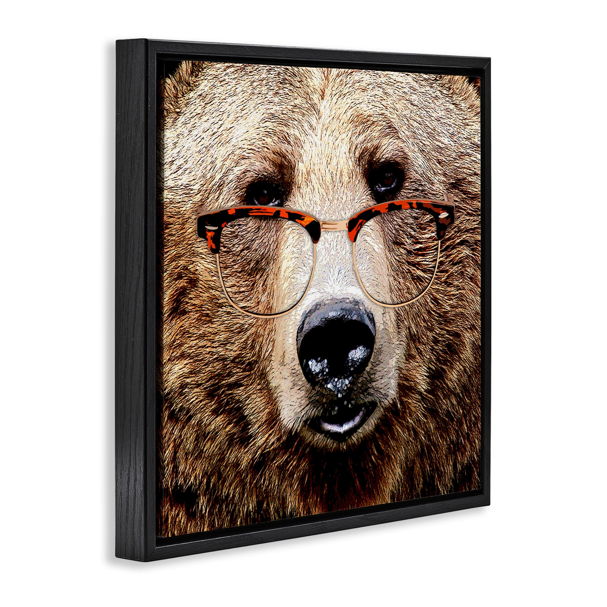 Stupell Industries Grizzly Bear with Glasses Animals & Insects Painting Black Floater Framed Canvas Art Print Wall Art, 25 x 25