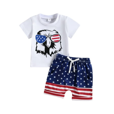 

jaweiwi Kid Toddler Baby 4th of July Outfits for Boys 3M 6M 12M 18M 24M 2T 3T Short Sleeve Eagle Print Tops T shirt + Drawstring Short Pants Clothes Set for Independence Day