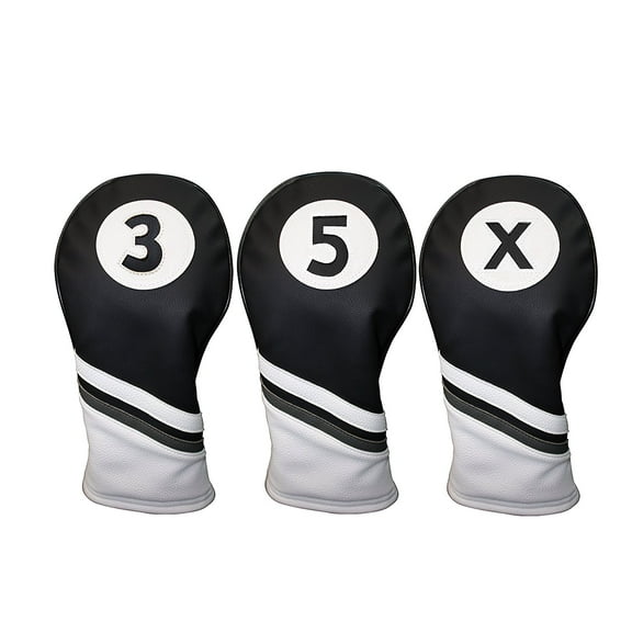 Golf Headcovers Black and White Leather Style 3, 5, X Fairway Head Covers