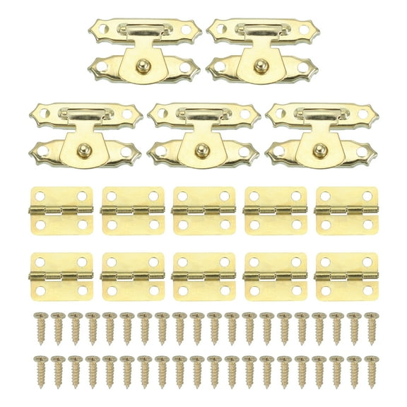 Uxcell Small Hinges for Wooden Box,Vintage Engraved Latch Hook Hasp with Screws for Jewelry Box Golden