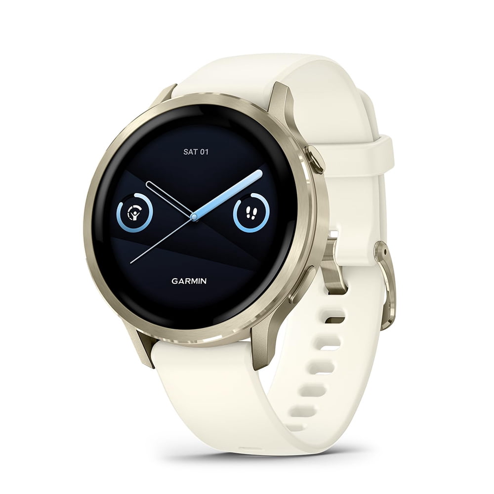Garmin 010-03013-00 Venu 4, 41mm Health & Fitness GPS Smartwatch, Lunar Gold with Bone Silicone Band Bundle with 2 YR CPS Extended Warranty