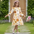 thumbnail image 3 of FKELYI Autumn Flower Leaf Print Girls Long Sleeve Dress Fall Ruffled Patchwork Dress Crewneck Playwear A Line Pleated Tiered Dresses for Party Birthday, 9-10 Y, 3 of 6