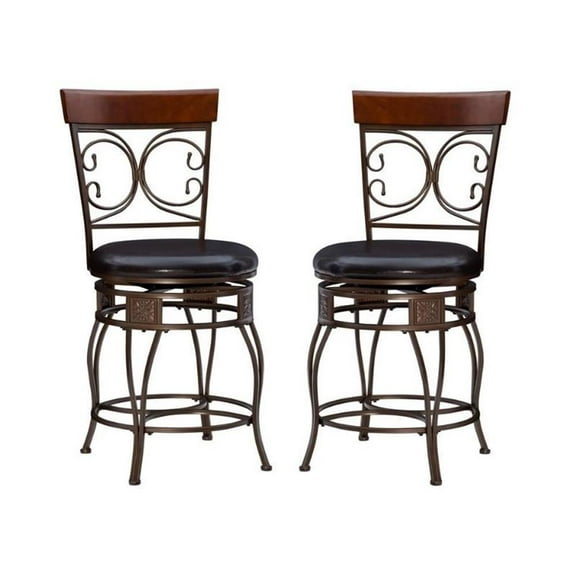 Home Square 2 Piece Big and Tall Metal Scroll Back Counter Stool Set in Bronze