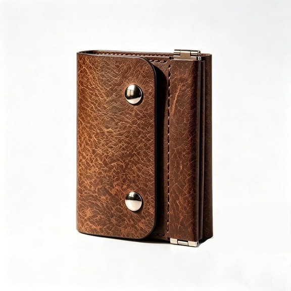 Brown Vintage Compact Leather Trifold Wallet For Men Women Slim Card Holder Minimalist Purse Multiple Slots