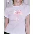 thumbnail image 2 of Women's Summer Casual Tops Short Sleeve Crop Tops Crewneck Tie Print Tshirts Loose Fit Shirts Blouse for Vacation, 2 of 3