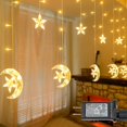 thumbnail image 1 of Qunlight Ramadán Decoraciones Luces de cortina 10.8 pies 138LED Luces de cortina al aire libre impermeable con 12 gotas 8 modos con temporizador Luz de carámbano de hadas conectable para ventana patio, 1 of 1