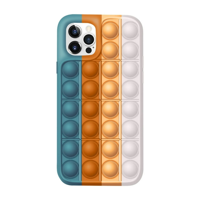 Fidget Toys Push Pop Rainbow Colors Unique Social Tool Phone Case for iPhone7/8/7Plus /8Plus/ X/XS/ XR/XS MAX/11/11Pro/ 11ProMAX/12/12Pro/ 12ProMAX(Blue-White)