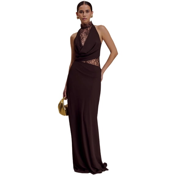 Lace Hollow Out Backless Sexy Maxi Dress Women Gown Elegant Sleeveless High Waist Ruched Bodycon Club Party Long Dress
