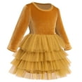 thumbnail image 3 of FYMNSI Velvet Christmas Dress for Girls Toddler Fall Winter Layered Tiered Tulle Dresses Vintage Party Midi Gown 3-4 Years Champagne, 3 of 7