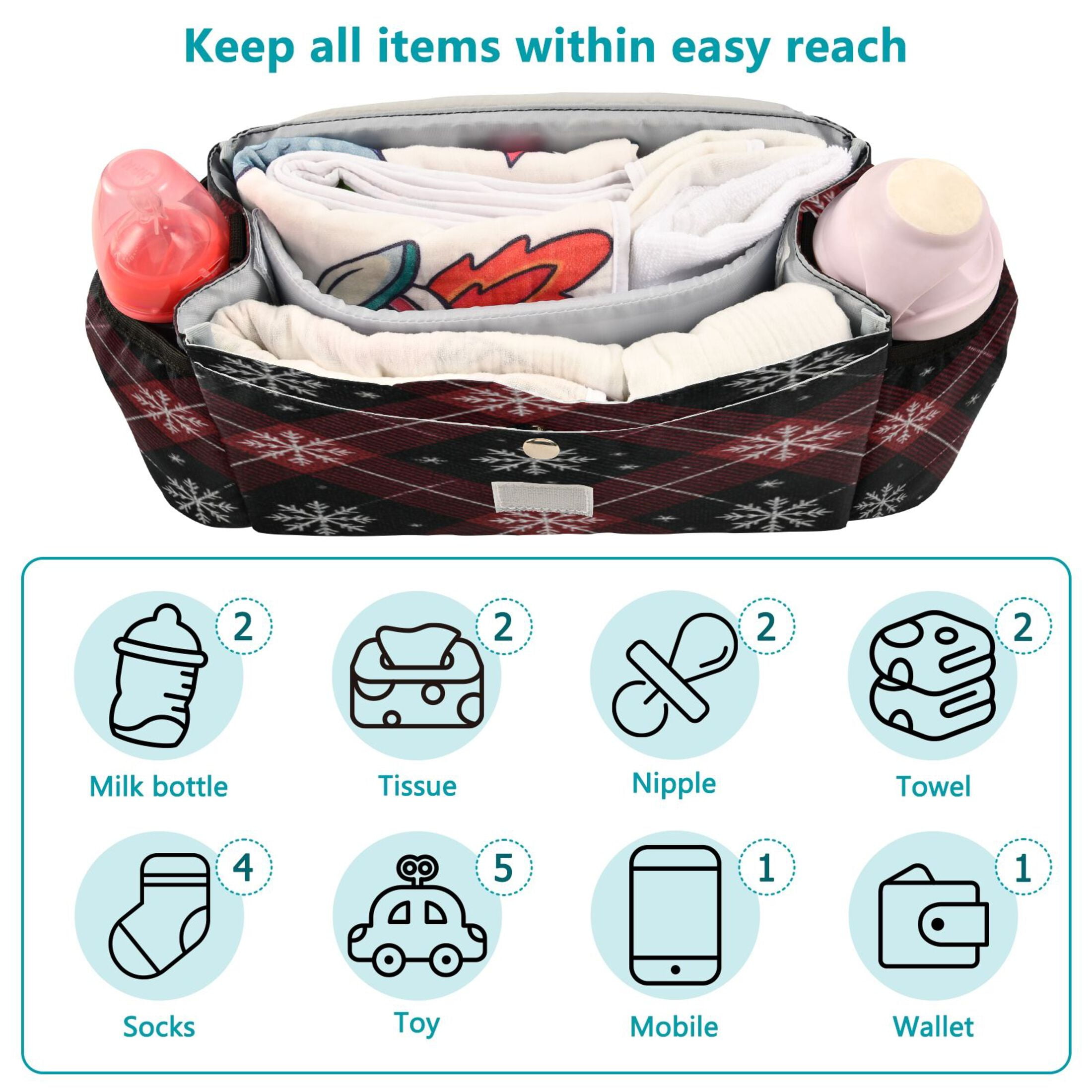 DIXRUYEE Stroller Organizer Frosty Snowflake Lattice Printed