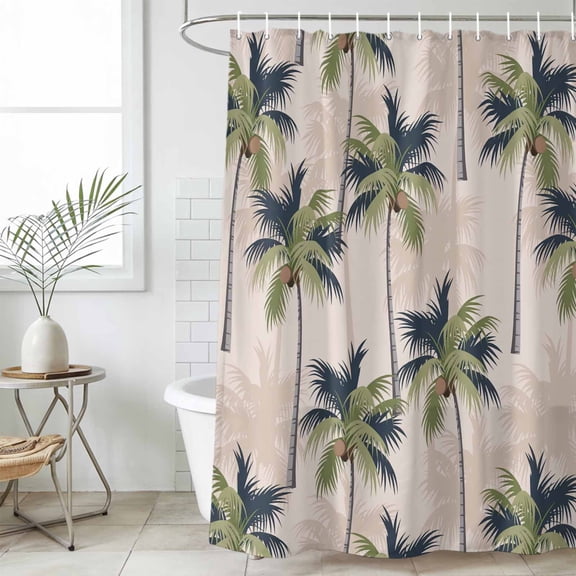 Palm Tree Waterproof Fabric Shower Curtain,Tropical Coconut Botanical Summer Seaside Waterproof Fabric Shower Curtain for Bathroom Curtains Bathtubs Hotel Shower Curtains with 12 Hooks Standard 72x72