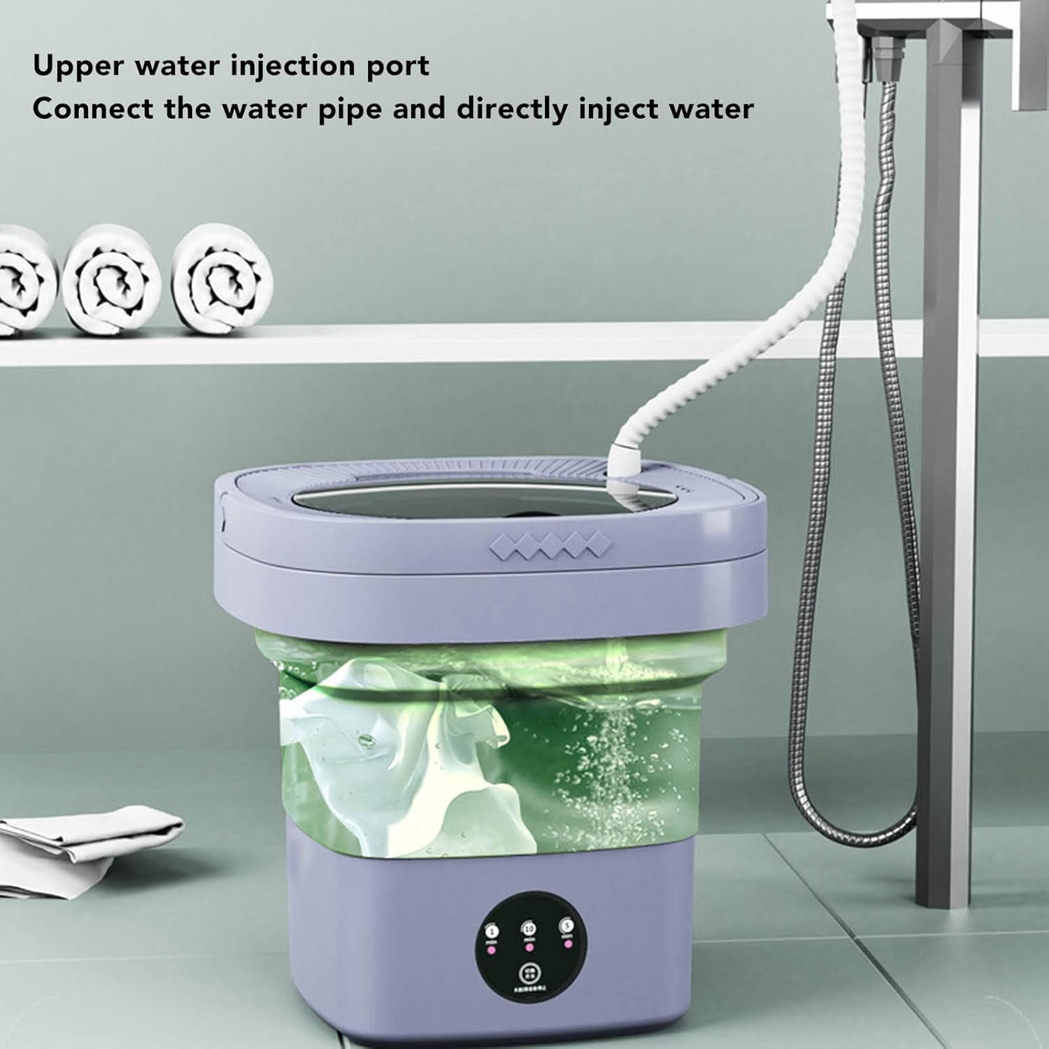 Beiled Portable Foldable Mini Washing Machine, 8 Liters, Purple , with Drain Basket and Drain Pipe