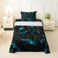thumbnail image 2 of Castle Fairy Futuristic Cube Texture Twin Sheets 3pcs,Minimalist Cyan Neon Outline Bedding,Black Teal,1 Flat Sheet, 1 Fitted Sheet and 1 Pillowcase, 2 of 7