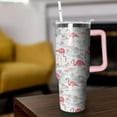 thumbnail image 4 of 40 oz Flamingo Tumbler with Handle and Straw, Insulated Stainless Steel Cup with Lid, Travel Coffee Mug Water Bottle, Animal Lovers Women Gifts, 4 of 6