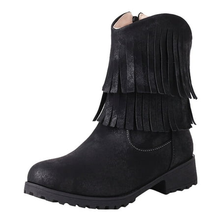 

ZMHEGW Boots for Women Ankle Boots Fashionable New Pattern Tassel Decoration Round Toe Low Heel Comfortable Autumn And Winter Zipper Shoes