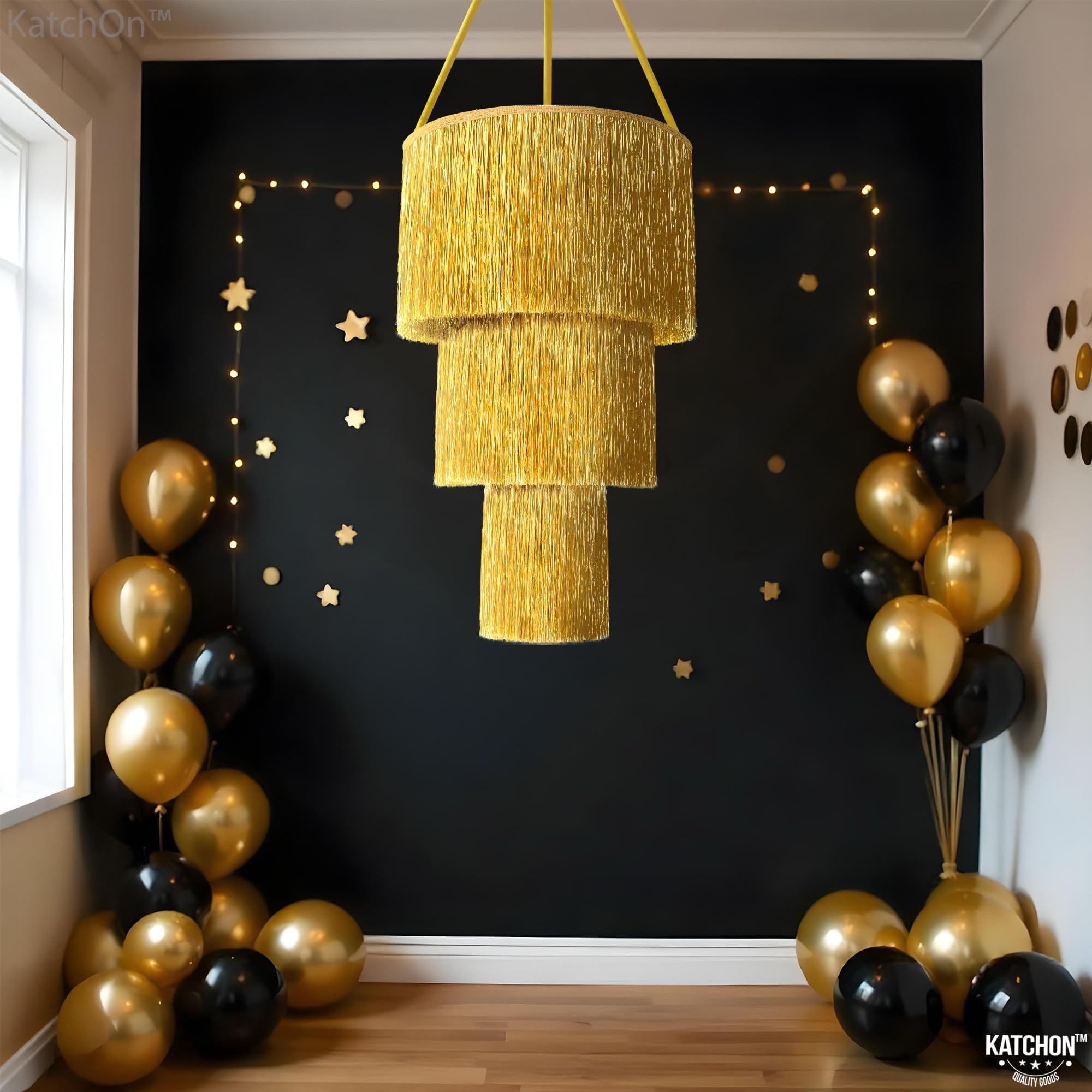 KatchOn, Gold Tinsel Chandelier Party Decor - 20 Inch | Gold Chandelier for New Years Eve Ceiling Decorations | New Years Decorations, Gold Disco Party Decoration, New Years Eve Party Supplies 2026