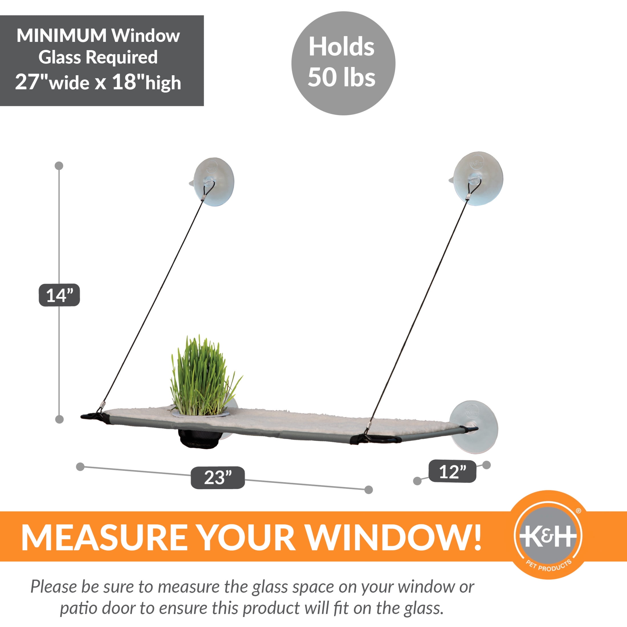 K&H Pet Products Window Lounger Cat Perch with Cat Grass Grow Station Single Level Natural 23 X 12 Inches