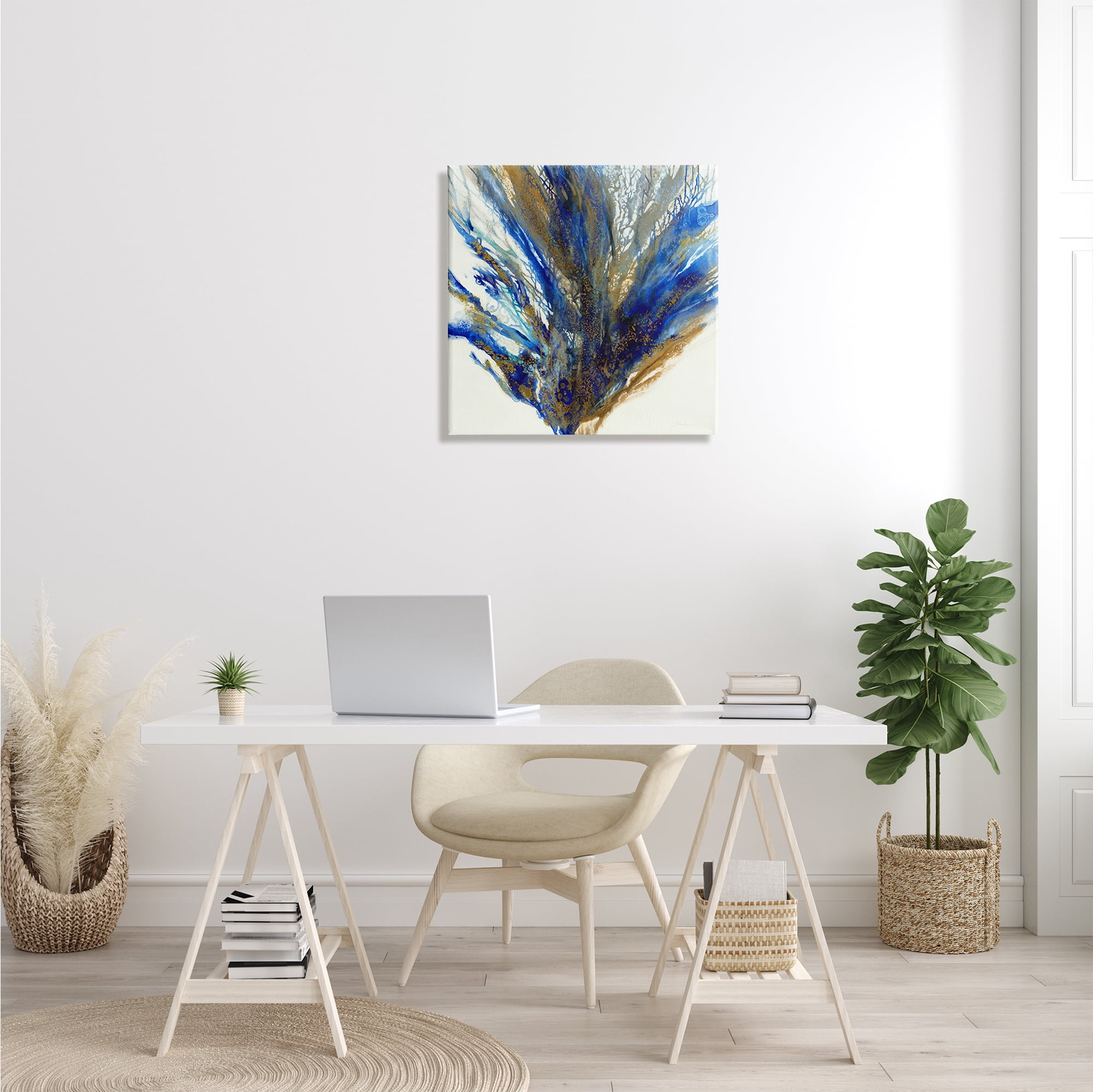 Stupell Industries Abstract Coral Burst Nautical Blue Brown Expression Abstract Painting Gallery Wrapped Canvas Print Wall Art, 24 x 24