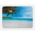 thumbnail image 1 of Tropical Bath Mat, Exotic Beach with White Sand and Palm Tree Green Forest Clear Sky and Clouds, Non-Slip Plush Mat Bathroom Kitchen Laundry Room Decor, 29.5 X 17.5 Inches, Blue White Green, Ambesonne, 1 of 2
